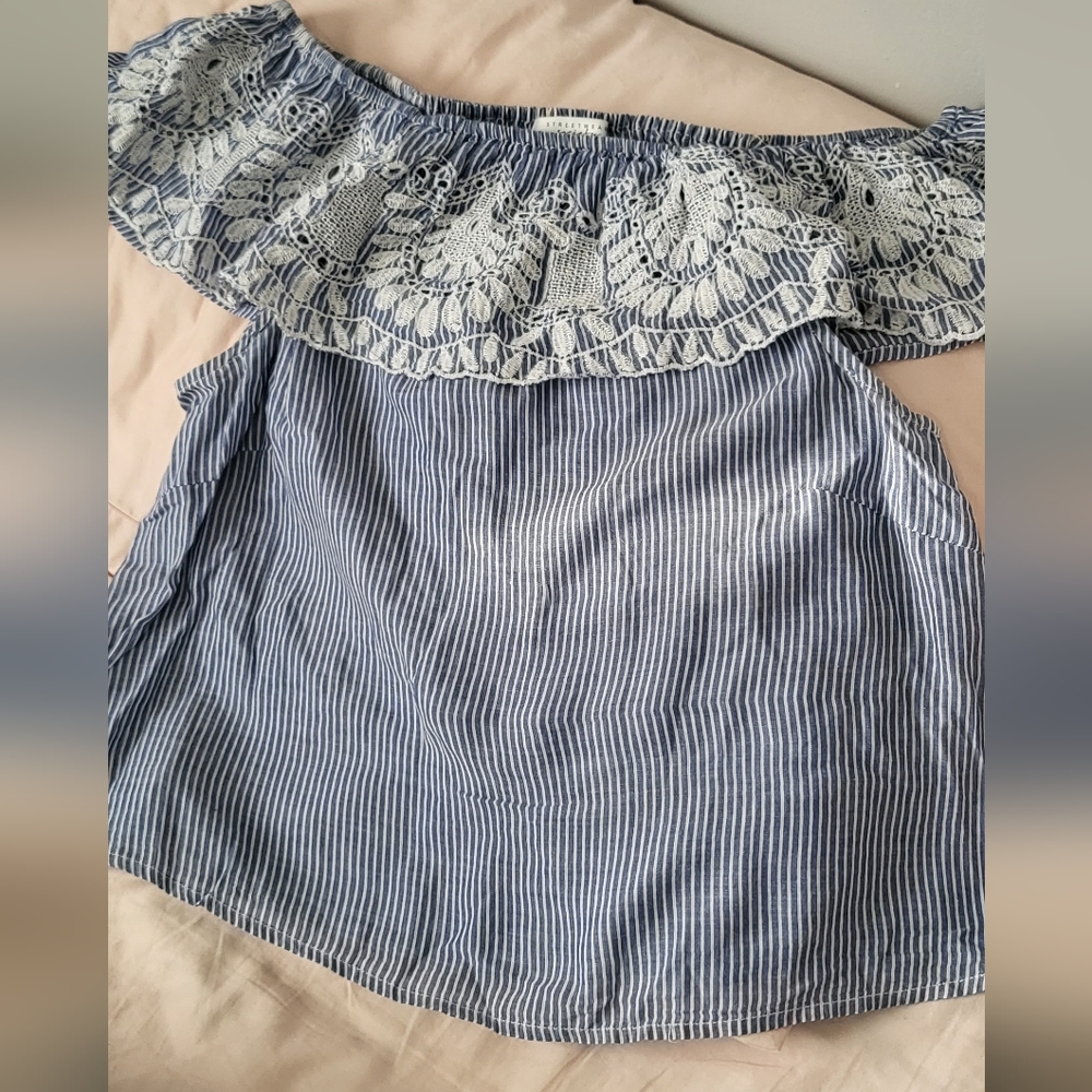 Blue and white summer off shoulder top
